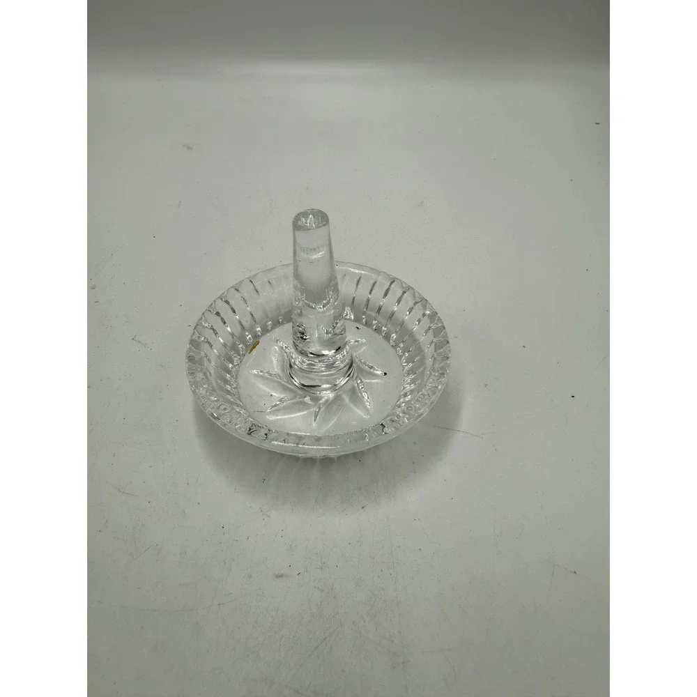 Vintage Clear Pressed Glass Ring Holder Sunburst Scalloped Trinket Dish